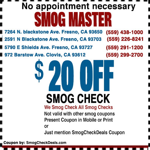 Smog CouponFresnoClovis Smog Master Fresno, 20 Smog Check Coupon